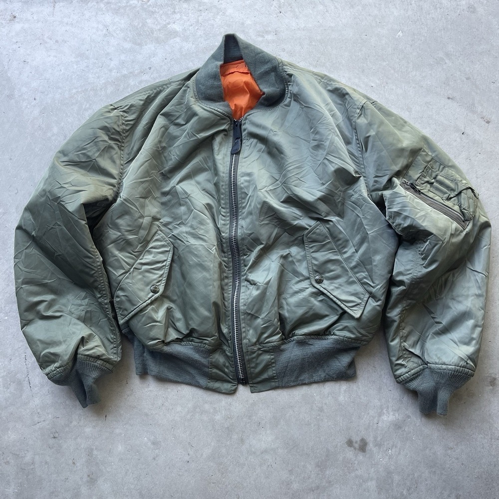 Vintage Schott NYC Type MA-1 Flight Bomber Jacket Green Large Made In USA
